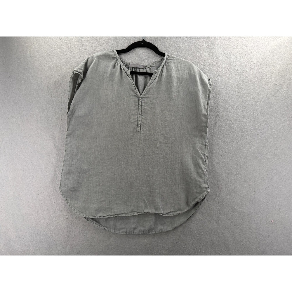 Cut Loose Top Womens S Gray 100% Linen Split Neck Lagenlook Coastal Grandma USA